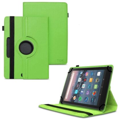 TGK 360 Degree Rotating Universal 3 Camera Hole Leather Stand Case Cover for Fire HD 8 Tablet 8 inch – Green