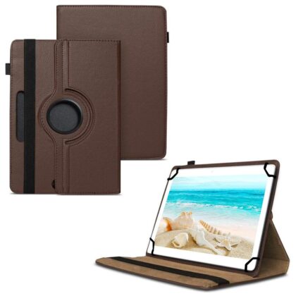 TGK 360 Degree Rotating Universal 3 Camera Hole Leather Stand Case Cover for I Kall N10 10.1 inch Tablet – Brown