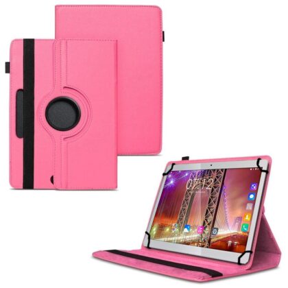TGK 360 Degree Rotating Universal 3 Camera Hole Leather Stand Case Cover for Fusion5 9.6 4G Tablet (9.6 inch) – Hot Pink