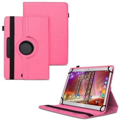 TGK 360 Degree Rotating Universal 3 Camera Hole Leather Stand Case Cover for Fusion5 9.6 4G Tablet (9.6 inch) – Hot Pink