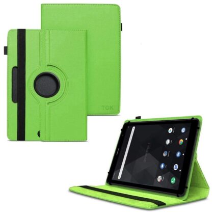 TGK 360 Degree Rotating Universal 3 Camera Hole Leather Stand Case Cover for iBall iTAB BizniZ 10.1 Inch Tablet – Green