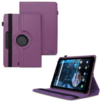 TGK 360 Degree Rotating Universal 3 Camera Hole Leather Stand Case Cover for iBall iTAB BizniZ Mini 8 inch Tablet – Purple