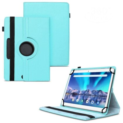 TGK 360 Degree Rotating Universal 3 Camera Hole Leather Stand Case Cover for Lava Magnum-XL 10.1 inch Tablet-Sky Blue