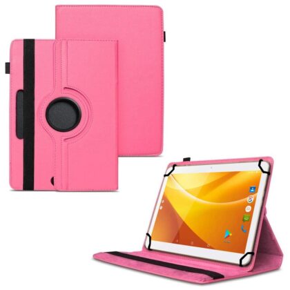 TGK 360 Degree Rotating Universal 3 Camera Hole Leather Stand Case Cover for Swipe Slate Pro 10 inch Tablet – Hot Pink