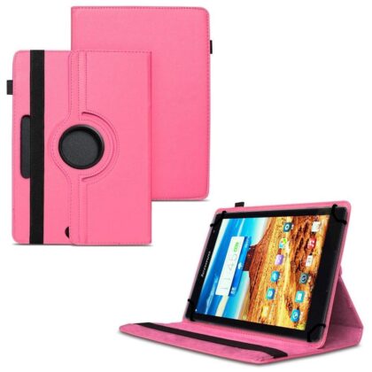 TGK 360 Degree Rotating Universal 3 Camera Hole Leather Stand Case Cover for Lenovo S8-50 8 inch Tablet-Hot Pink