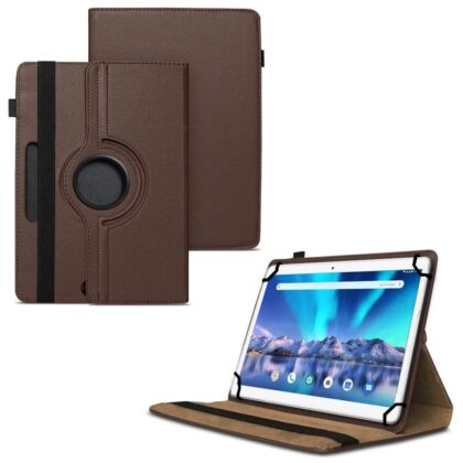 TGK 360 Degree Rotating Universal 3 Camera Hole Leather Stand Case Cover for Lava Magnum-XL 10.1 inch Tablet-Brown