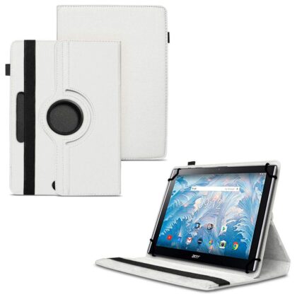 TGK 360 Degree Rotating Universal 3 Camera Hole Leather Stand Case Cover for Acer Iconia One 10 B3-A40 Tablet (10.1) – White