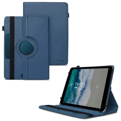 TGK 360 Degree Rotating Universal 3 Camera Hole Leather Stand Case Cover for Nokia T10 8 inch Tablet (Dark Blue)