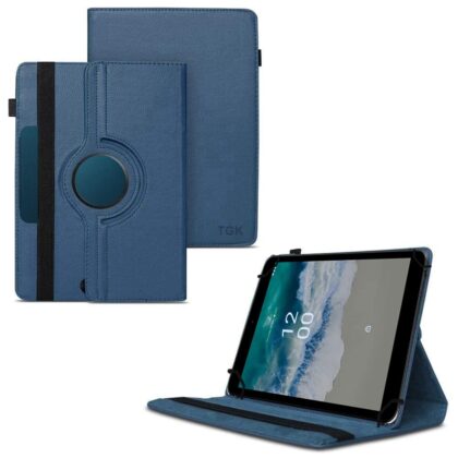 TGK 360 Degree Rotating Universal 3 Camera Hole Leather Stand Case Cover for Nokia T10 8 inch Tablet (Dark Blue)