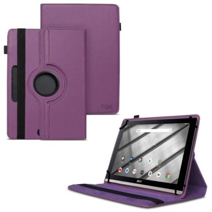 TGK 360 Degree Rotating Universal 3 Camera Hole Leather Stand Case Cover for Acer Iconia One 10 B3-A50 10.1-Inch Tablet – Purple