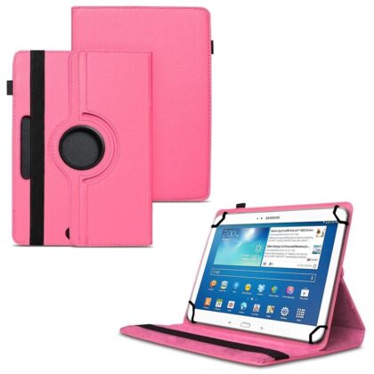 TGK 360 Degree Rotating Universal 3 Camera Hole Leather Stand Case Cover for Samsung Galaxy Tab 3 10.1 inch GT-P5210 GT-P5200 GT-P5220 – Hot Pink