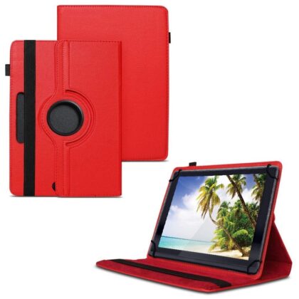 TGK 360 Degree Rotating Universal 3 Camera Hole Leather Stand Case Cover for iBall Slide Elan 3×32 Tablet (10.1 inch) – Red
