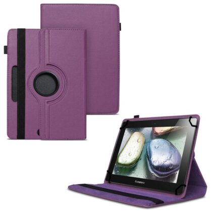 TGK 360 Degree Rotating Universal 3 Camera Hole Leather Stand Case Cover for Lenovo IdeaTab S6000H 10 inch – Purple