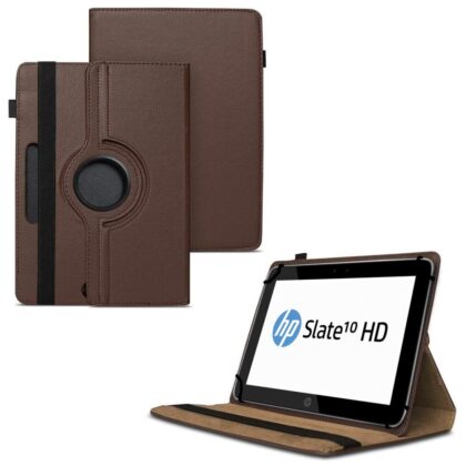 TGK 360 Degree Rotating Universal 3 Camera Hole Leather Stand Case Cover for HP Slate 10 HD Tablet – Brown