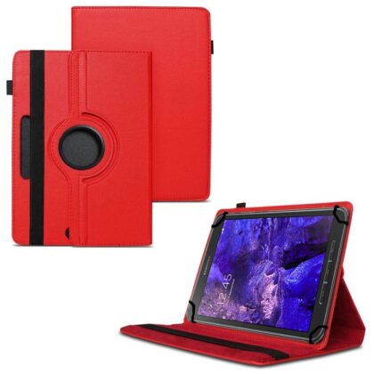 TGK 360 Degree Rotating Universal 3 Camera Hole Leather Stand Case Cover for Samsung Galaxy Tab Active SM-T365 8 inch-Red
