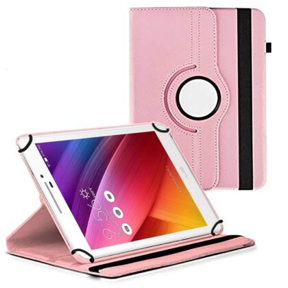 TGK 360 Degree Rotating Universal 3 Camera Hole Leather Stand Case Cover for Asus Zenpad 8.0 Z380kl Tablet-Light Pink