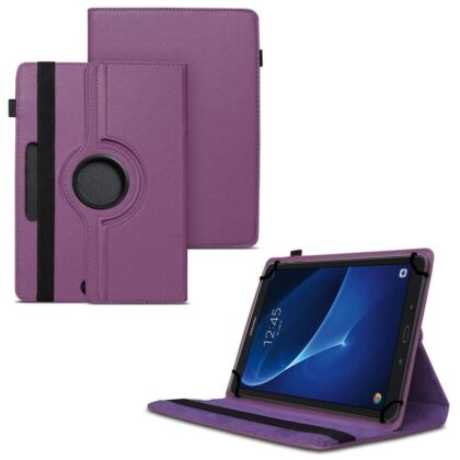 TGK 360 Degree Rotating Universal 3 Camera Hole Leather Stand Case Cover for Samsung Galaxy Tab A 10.1 Inch 2016 T580, T585, T587 – Purple