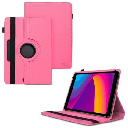 TGK 360 Degree Rotating 3 Camera Hole Leather Stand Case Cover for Panasonic Tab 8 HD Tablet 8 inch (Hot Pink)