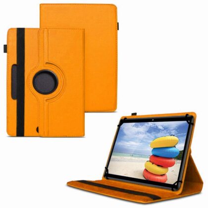 TGK 360 Degree Rotating Universal 3 Camera Hole Leather Stand Case Cover for iBall Perfect 10 Tablet PC (10.1 inch) – Orange