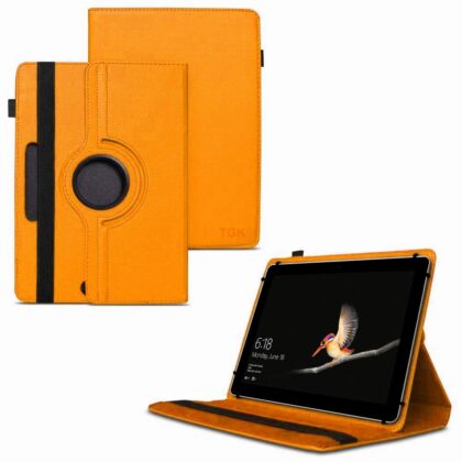 TGK 360 Degree Rotating Universal 3 Camera Hole Leather Stand Case Cover for Microsoft Surface Go (10 inch) Tablet – Orange