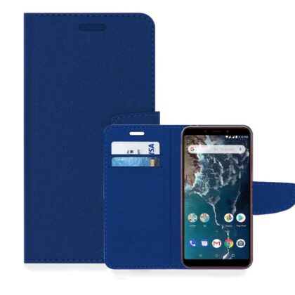 TGK Leather Flip Wallet Case Cover for Xiaomi Mi A2 (Dark Blue)