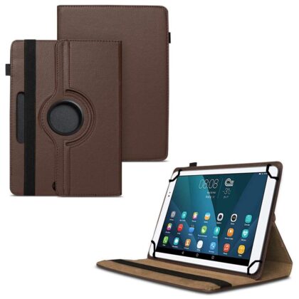 TGK 360 Degree Rotating Universal 3 Camera Hole Leather Stand Case Cover for Huawei MediaPad 10 T1 Tablet 10.1 inch – Brown
