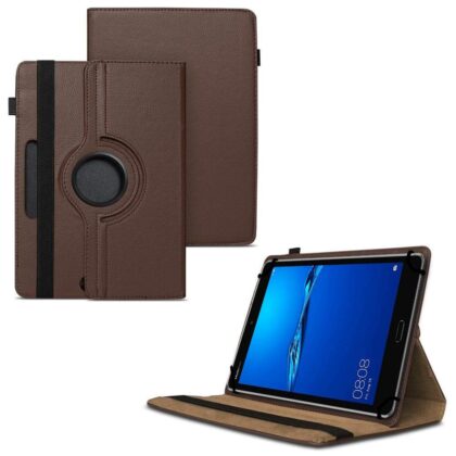TGK 360 Degree Rotating Universal 3 Camera Hole Leather Stand Case Cover for Huawei Mediapad M3 Lite 8.0 Tablet-Brown