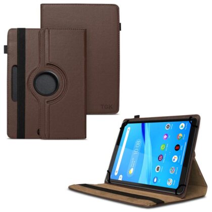 TGK 360 Degree Rotating Universal 3 Camera Hole Leather Stand Case Cover for Lenovo Tab M8 tablet 8 inch – Brown