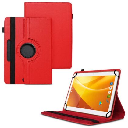 TGK 360 Degree Rotating Universal 3 Camera Hole Leather Stand Case Cover for Swipe Slate Pro 10 inch Tablet – Red