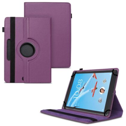 TGK 360 Degree Rotating Universal 3 Camera Hole Leather Stand Case Cover for Lenovo Tab 4 8 Plus TB-8704X / TB-8704F / TB-8704N 8 Inch Tablet – Purple