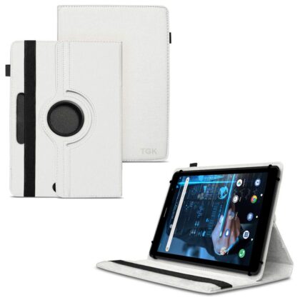 TGK 360 Degree Rotating Universal 3 Camera Hole Leather Stand Case Cover for iBall iTAB BizniZ Mini 8 inch Tablet – White