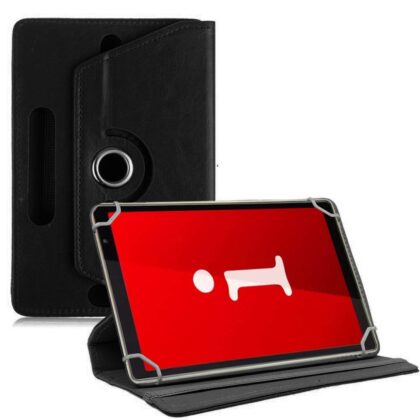 TGK Universal 360 Degree Rotating Leather Rotary Swivel Stand Case Cover for iBall iTAB MovieZ Pro 10.1 inch Tablet – Black