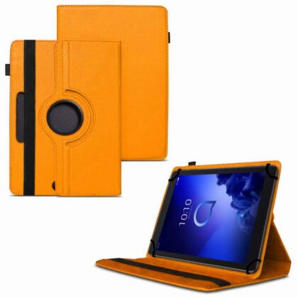TGK 360 Degree Rotating Universal 3 Camera Hole Leather Stand Case Cover for Alcatel 3T 10 Tablet 10 inch – Orange