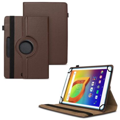 TGK 360 Degree Rotating Universal 3 Camera Hole Leather Stand Case Cover for Alcatel A3 10 (VOLTE) 10.1 inch Tablet – Brown