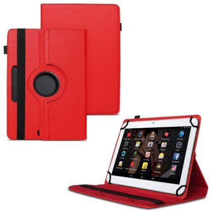TGK 360 Degree Rotating Universal 3 Camera Hole Leather Stand Case Cover for IBALL Slide 3G 1026-Q18 (10.1 inch) Tablet – Red