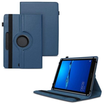 TGK 360 Degree Rotating Universal 3 Camera Hole Leather Stand Case Cover for Huawei Mediapad M3 Lite 8.0 Tablet-Dark Blue