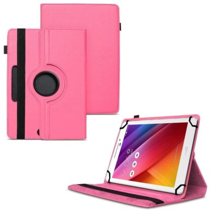 TGK 360 Degree Rotating Universal 3 Camera Hole Leather Stand Case Cover for Asus Zenpad 8.0 Z380kl Tablet-Hot Pink