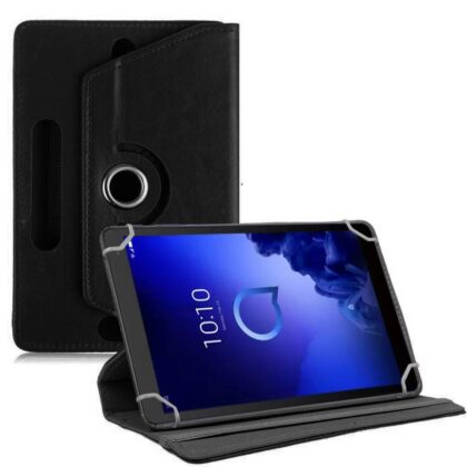 TGK Universal 360 Degree Rotating Leather Rotary Swivel Stand Case Cover for Alcatel 3T 10 Tablet 10 inch – Black