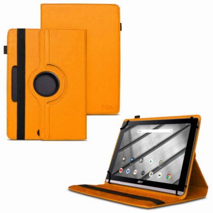 TGK 360 Degree Rotating Universal 3 Camera Hole Leather Stand Case Cover for Acer Iconia One 10 B3-A50 10.1-Inch Tablet – Orange