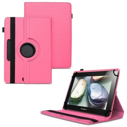 TGK 360 Degree Rotating Universal 3 Camera Hole Leather Stand Case Cover for Lenovo IdeaTab S6000H 10 inch – Hot Pink