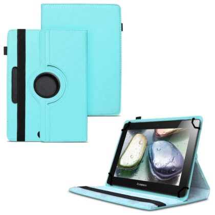 TGK 360 Degree Rotating Universal 3 Camera Hole Leather Stand Case Cover for Lenovo IdeaTab S6000H 10 inch – Sky Blue