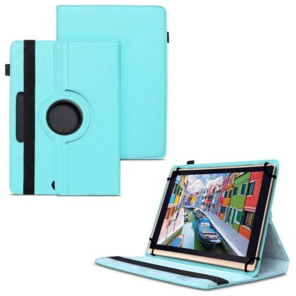 TGK 360 Degree Rotating Universal 3 Camera Hole Leather Stand Case Cover for iBall Slide Elan 4G2+ Tablet (10.1 inch) Sky Blue