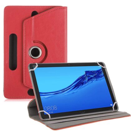 TGK Universal 360 Degree Rotating Leather Rotary Swivel Stand Case Cover for Huawei MediaPad M5 Lite 10-Inch Tablet 2018 Release – Red