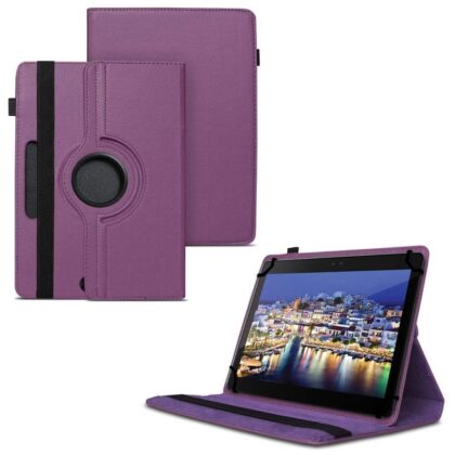 TGK 360 Degree Rotating Universal 3 Camera Hole Leather Stand Case Cover for iBall Q1035 Tablet (10.1 inch) – Purple