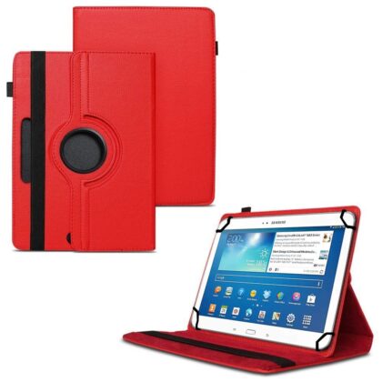 TGK 360 Degree Rotating Universal 3 Camera Hole Leather Stand Case Cover for Samsung Galaxy Tab 3 10.1 inch GT-P5210 GT-P5200 GT-P5220 – Red