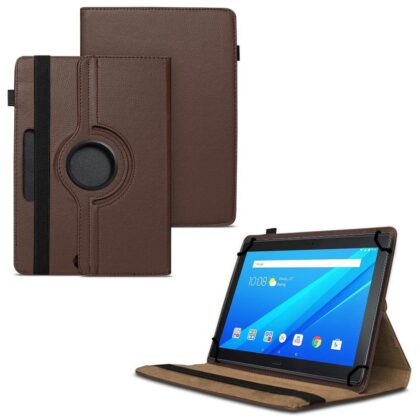 TGK 360 Degree Rotating Universal 3 Camera Hole Leather Stand Case Cover for Lenovo Tab 2 A10-70F (10.1 inch) – Brown