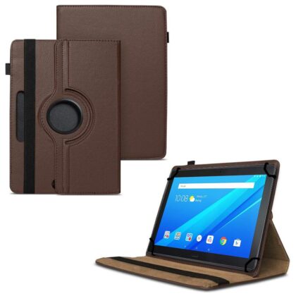 TGK 360 Degree Rotating Universal 3 Camera Hole Leather Stand Case Cover for Lenovo Tab 4 10 Plus TB-X704L / TB-X704F / TB-X704N 10.1 inch – Brown