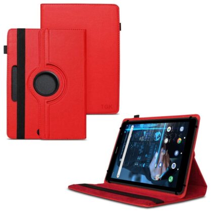 TGK 360 Degree Rotating Universal 3 Camera Hole Leather Stand Case Cover for iBall iTAB BizniZ Mini 8 inch Tablet – Red