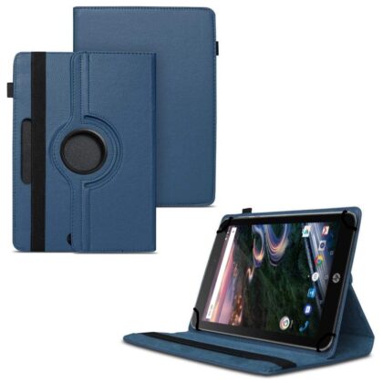 TGK 360 Degree Rotating Universal 3 Camera Hole Leather Stand Case Cover for HP Pro 8 Tablet 8 inch – Dark Blue