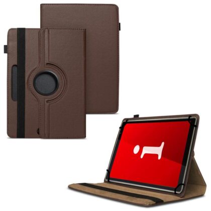 TGK 360 Degree Rotating Universal 3 Camera Hole Leather Stand Case Cover for iBall iTAB MovieZ Pro 10.1 inch Tablet – Brown